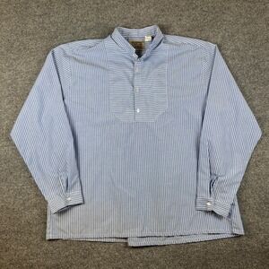Frontier Classics Shirt Mens XL Blue White Striped Bib Half Placket Band Collar